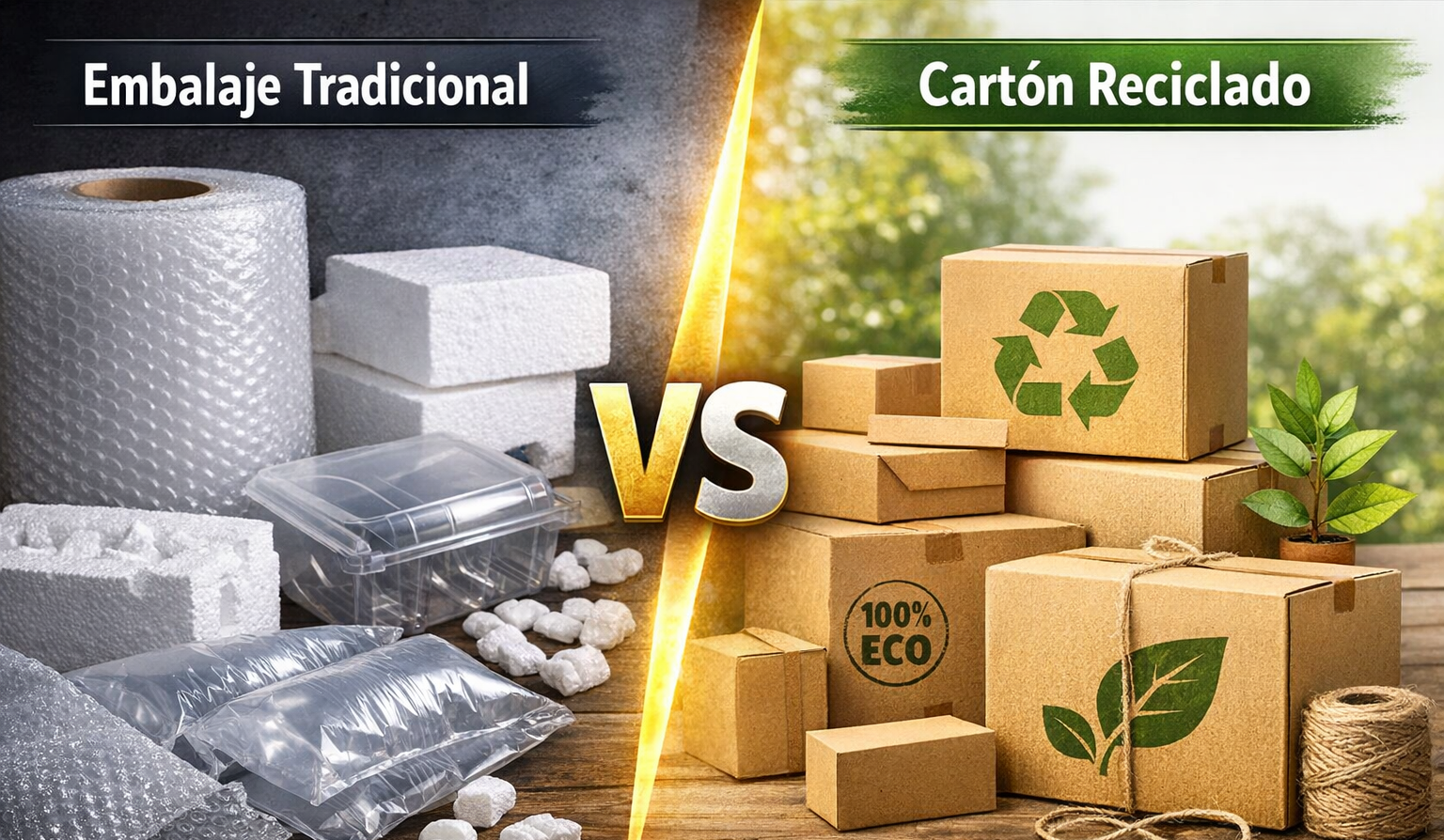 Diferencias entre embalaje tradicional y cartón reciclado.